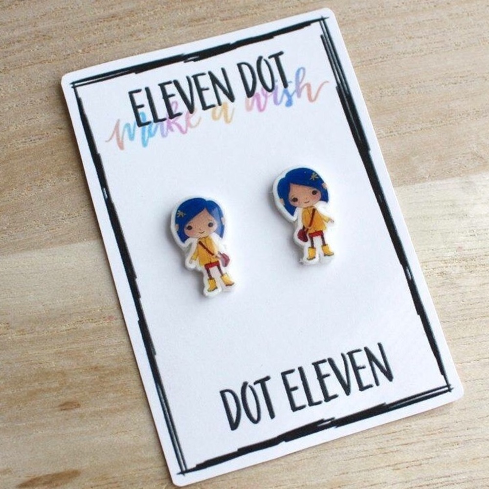 Coraline Cosplay Raincoat Button Stud Earrings